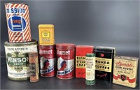 10 Antique Tins Coffee, Gourmet, Orange Drink &