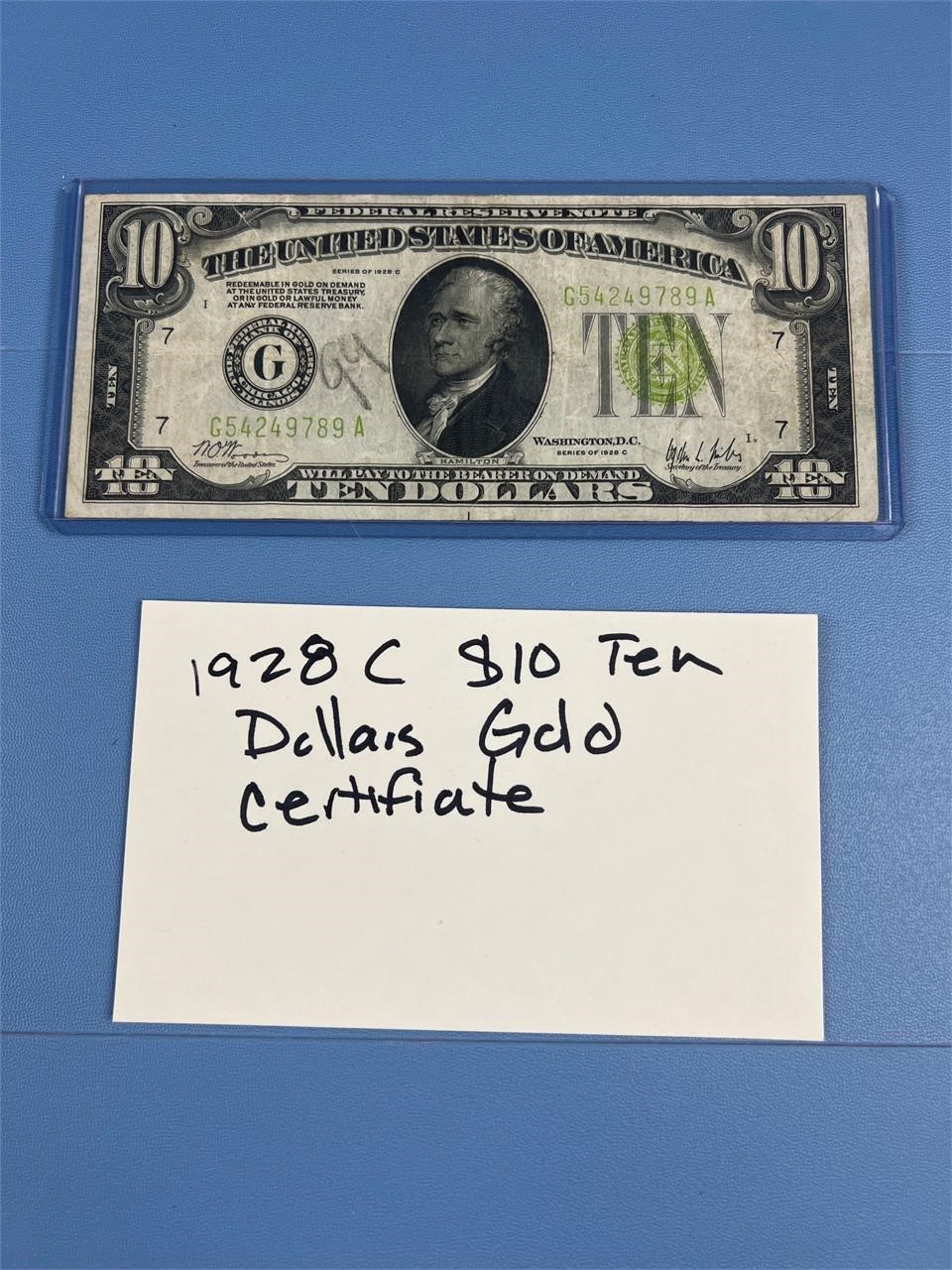 1928 C $10 DOLLAR GOLD CERTIFICATE