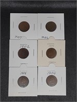 Lot of 6 Indian Head Pennies: 3- 1902 & 3- 1904