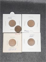 Lot of 5 Indian Head Pennies: 2- 1901, 1903,