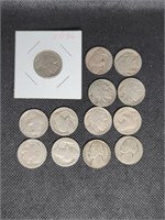 Lot of 11 Buffalo Nickels & 2 Wartime Jefferson