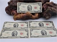 Five 1953 B Series $2 Notes / Bills Red  Seal