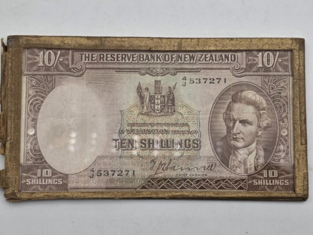 New Zealand 10 Shilling Note Under Glass