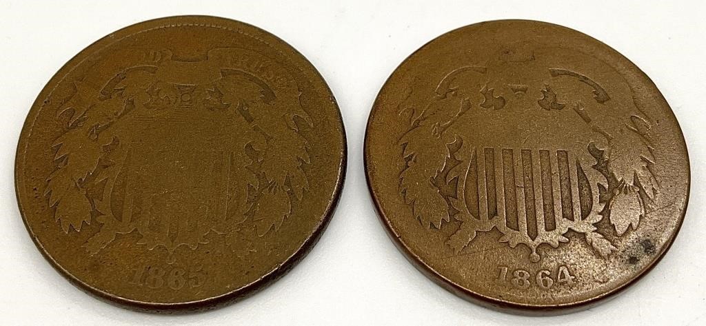 1864 & 1865 Civil War Era US 2 Cents Pieces