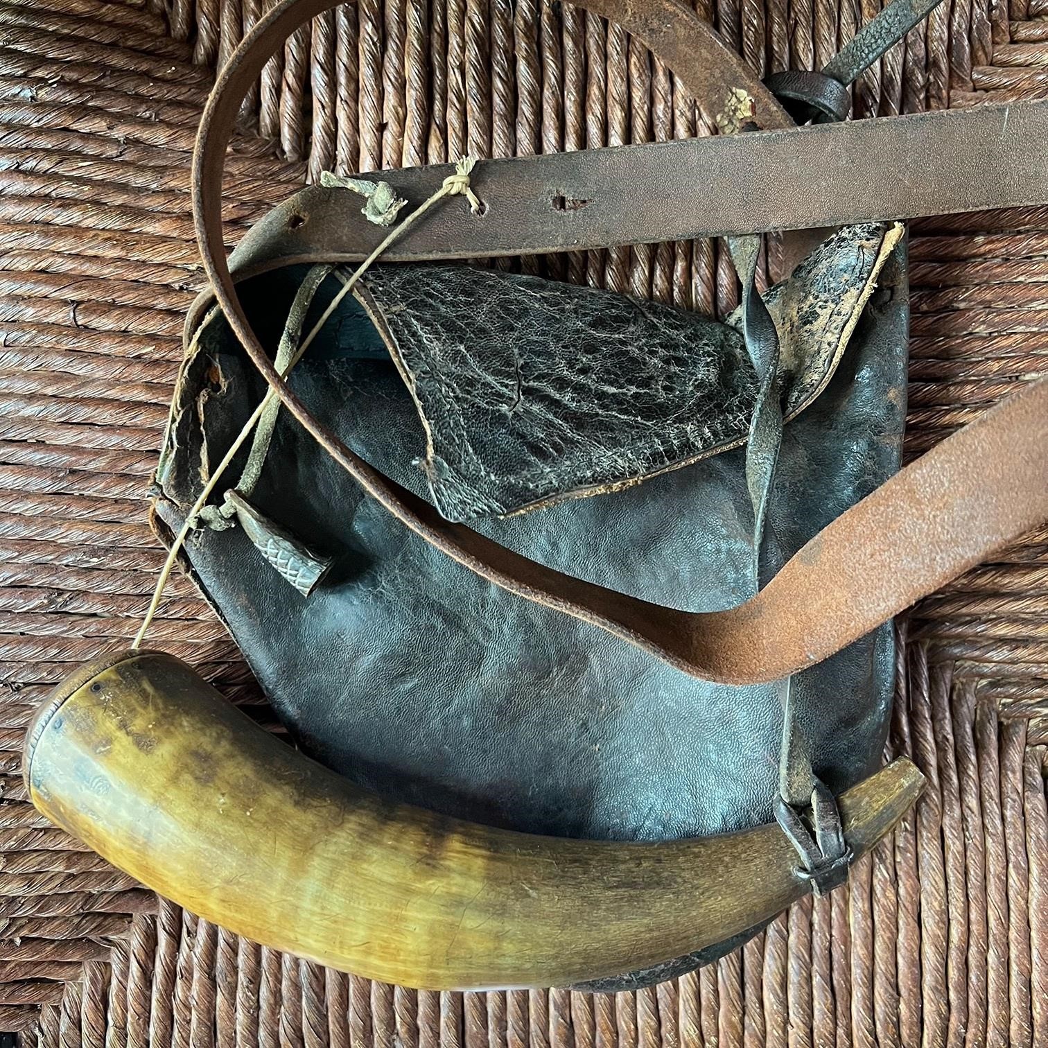 Antique Leather Possibles Bag + Powder Horn