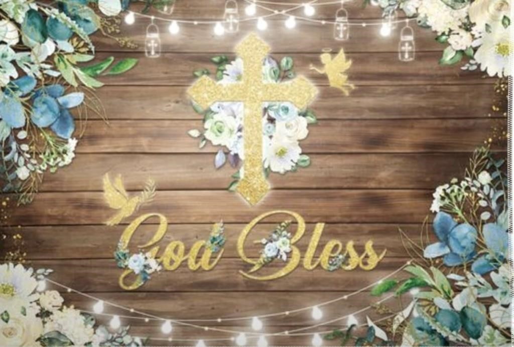 Allenjoy 68x45inch God Bless Backdrop for First