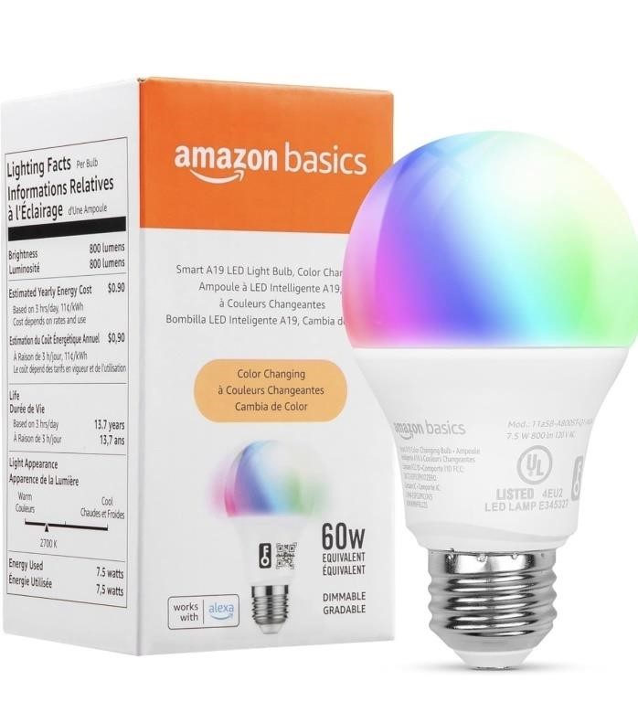 Amazon Basics Smart A19 LED Light Bulb, Color