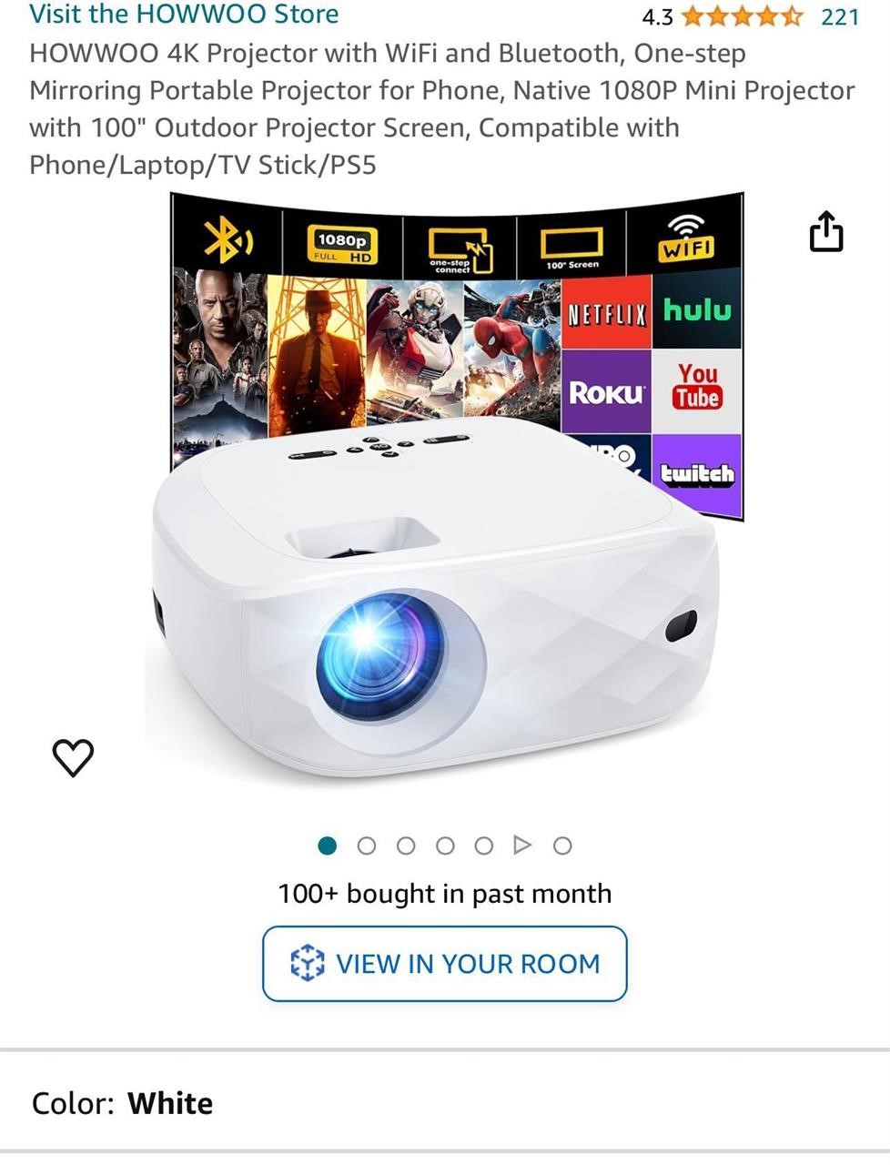 HOWWOO 4K Projector with WiFi and Bluetooth