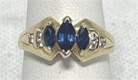 14K GOLD, DIAMOND AND SAPPHIRE RING
