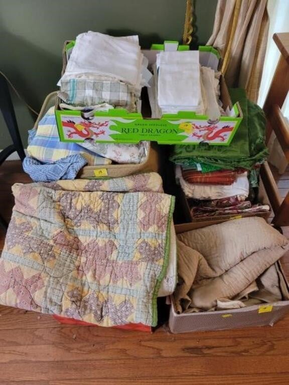5 BOXES OF ASSORTED LINENS