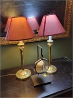 PAIR OF CANDLESTICK LAMPS & CANDLE HOLDER