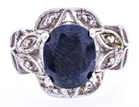 925 Sterlling Silver Genuine Blue Saphire Ring, Si