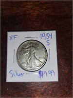 XF 1934 S silver half dollar