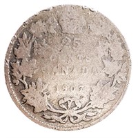 Canada Historical Silver Twenty Five Cents - 1907