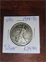 VG 1918 D silver half dollar