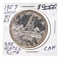 Canada 1957 Silver Dollar MS63 One Water Line