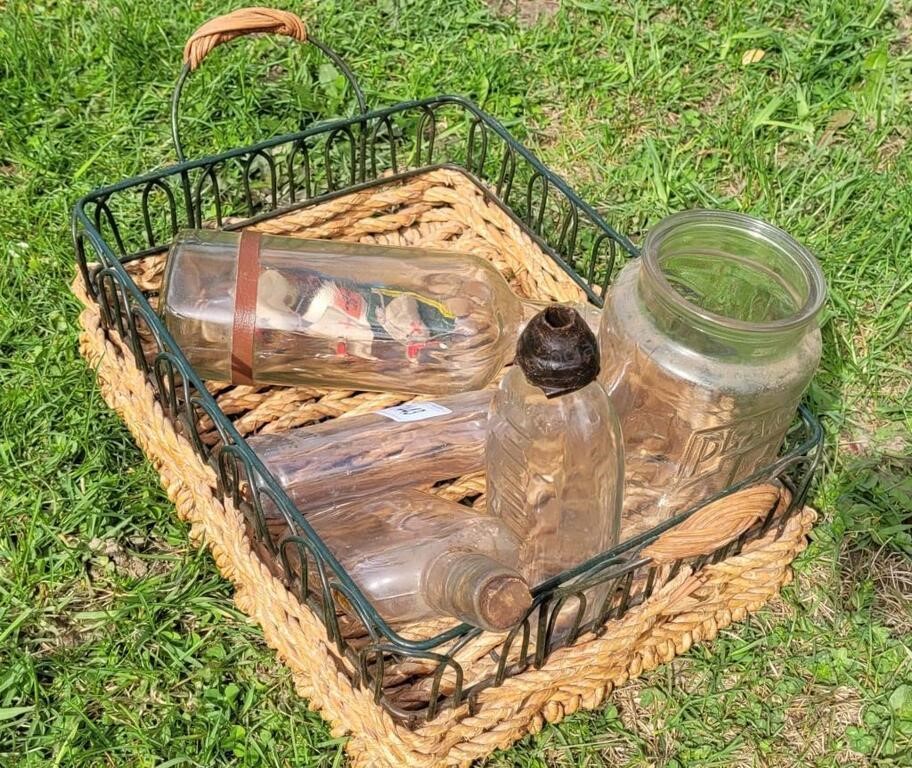 WL basket &jars vintage basket boat in a bottle ol