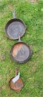 WL 3pc cast iron pans Griswold 6 1/2"-10 1/2" Diam