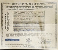 1952 Certificate of Title to A Texas Motor  Vehicl