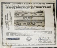 1956 Certificate of Title to A Texas Motor Vehicle
