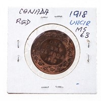 Canada 1918 Large One Cent MS63 RED