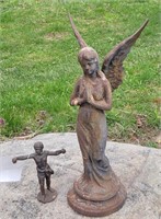 WL 2pc figurines cast iron 20"t angel 5-1/2"tall b