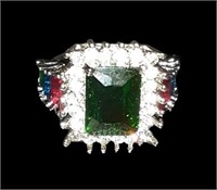 Sterling Silver Emerald & Multi-Gemstones Ring Sz