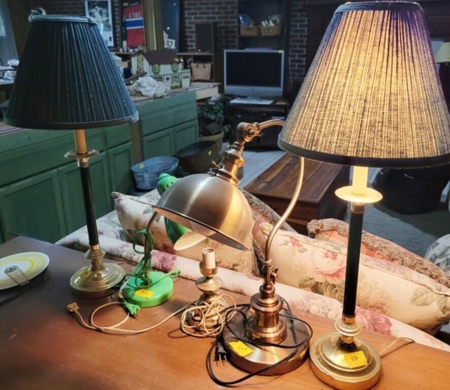 PAIR OF CANDLESTICK LAMPS AND 3 OTHER LAMPS