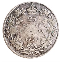 Canada Historical Silver Twenty Five Cents - 1920