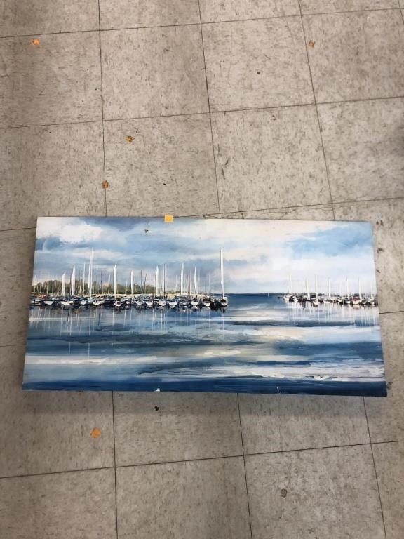 Harbor Painting on Canvas Approx 34x17