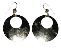 Vintage Hammered Silver Open Disc Earrings
