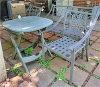 PATIO SETTEE, 2 CHAIRS AND TABLE