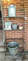 BAKERS RACK PLANT STAND W/POTS AND PLANTERS