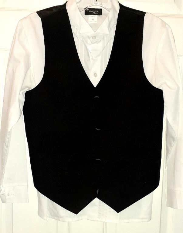 New Fougar Boys Tuxedo Shirt and Vest Sz 12