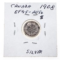 Canada 1908 Silver 5 Cents Sterling Silver EF