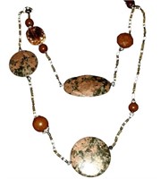 Long Brown Beaded Unique Multi-Shape Necklace