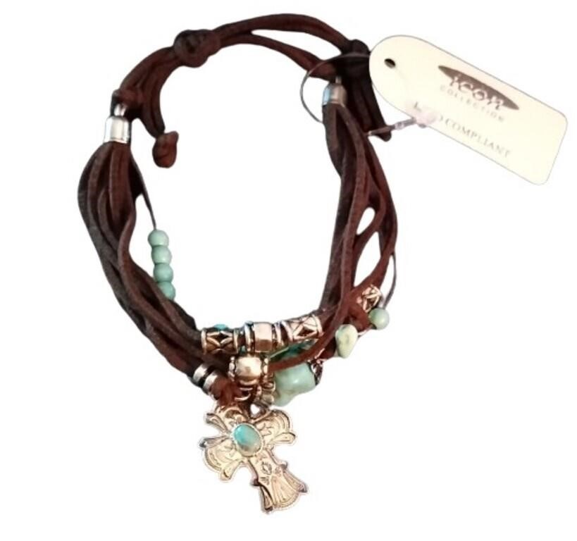 Western Multi-Bead Turqouise Bracelet with Concho