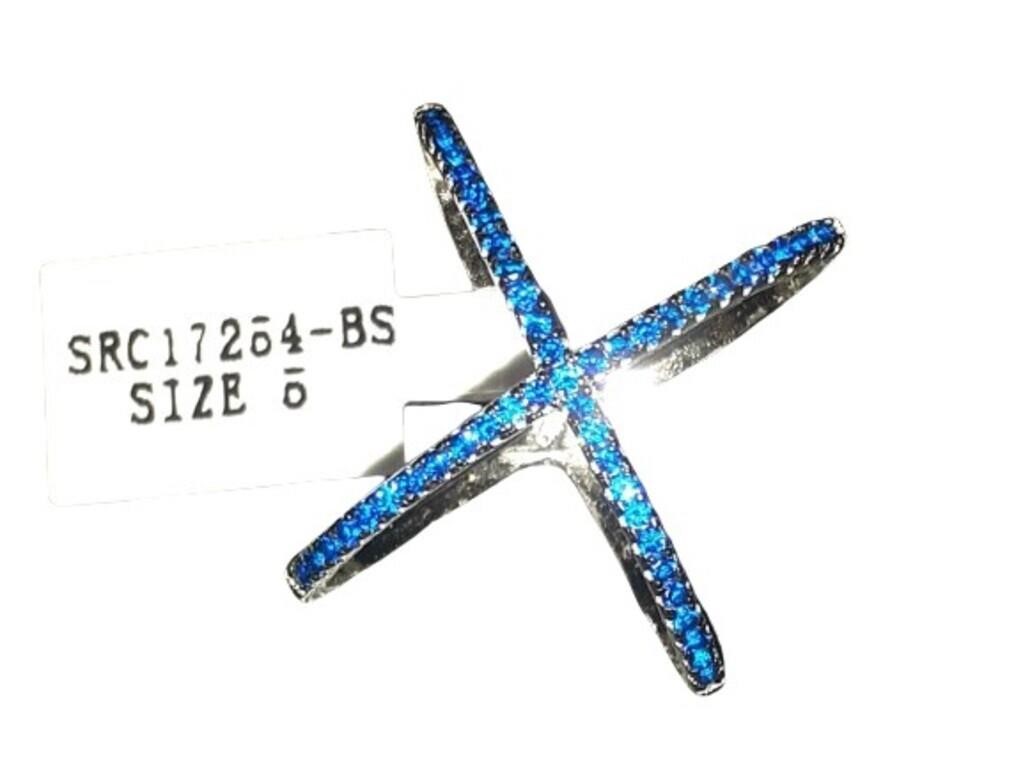 Sterling Silver Criss-Cross Open Blue Sapphire Rin