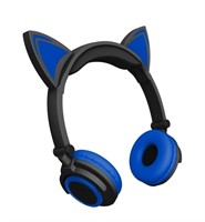 LED Cat Ears Stereo Headphones Blue Wired