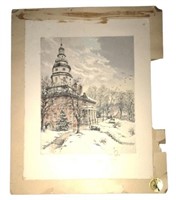Annapolis State House in Snow 1879 Signed Hans Fig