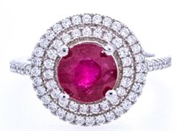 925 Sterling Silver Ring, Genuine Round Cut Ruby =