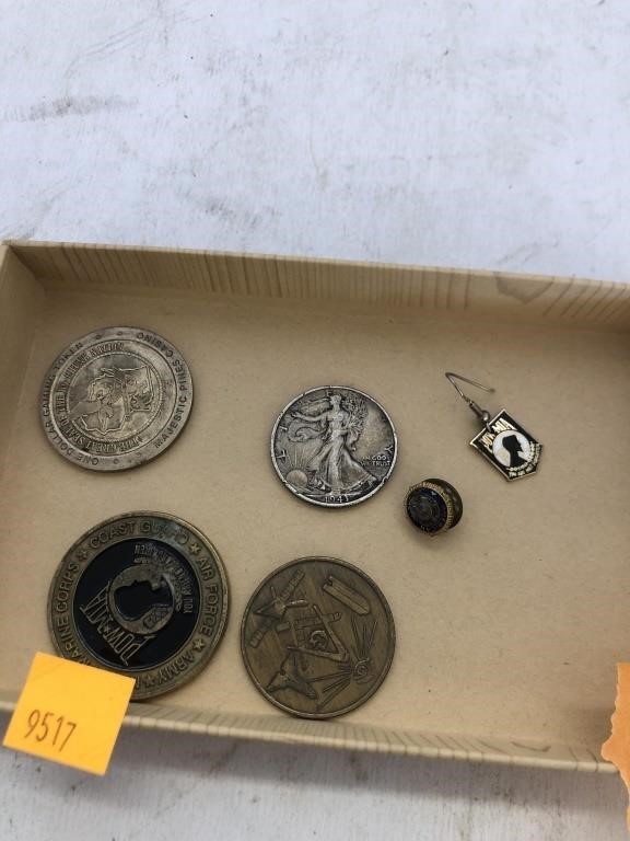 Coins, American Legion Pin, Pow-Mia Earring