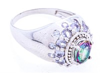 925 Sterling Silver Ring , Genuine Mystic Quartz &