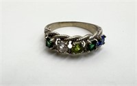 10K White Gold Ring w/ Colorful Stones