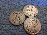3 walking liberty half dollars for one money due