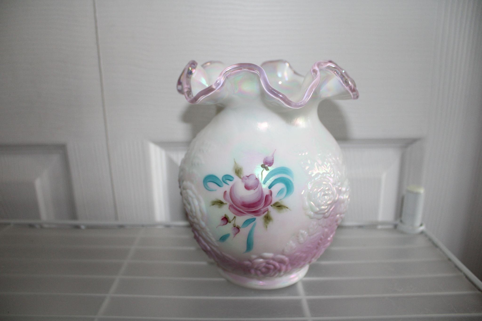 7 INCH SIGNED HAND PAINTED FENTON VASE