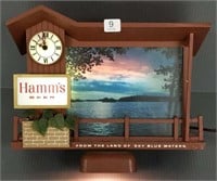 Hamm's light-up beer sign with clock - 12" long x