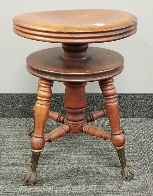 Antique claw & ball foot organ stool with swivel