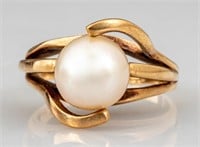 10K Yellow Gold Pearl Solitaire Ring