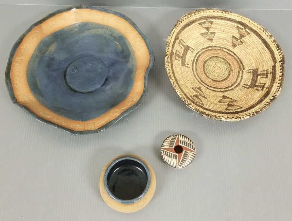 4 Southwest style pottery, etc. pieces including